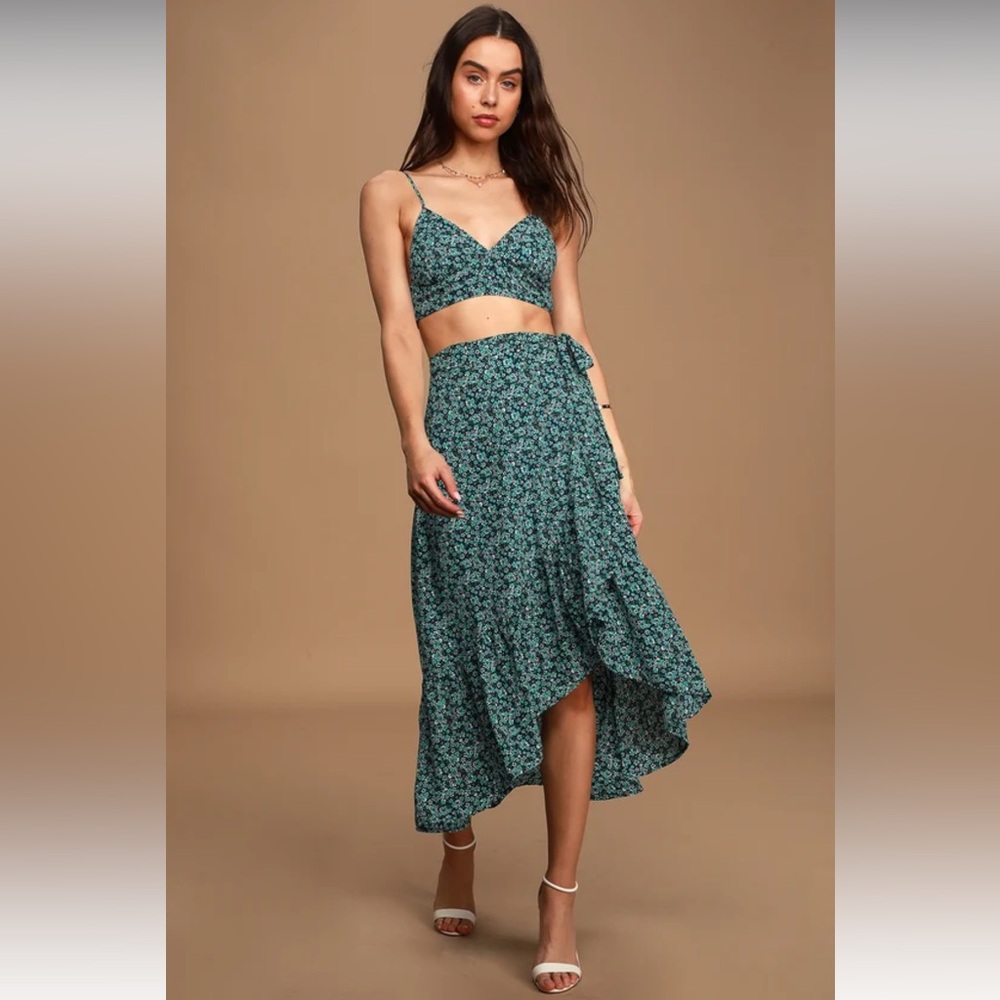 Lulus Believe In Me Navy Blue Floral Print Two-Piece Midi Dress